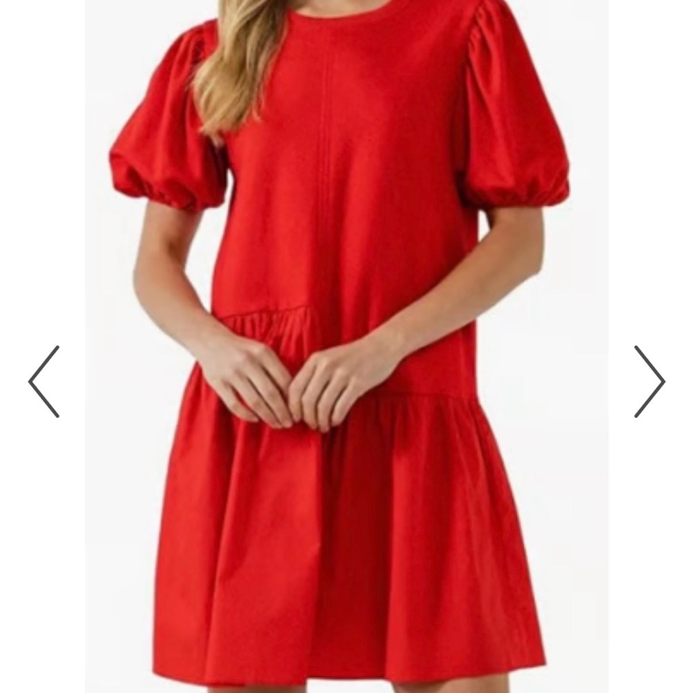 ENGLISH FACTORY Women's Red Short Mini Dress w/ Short Bubble Sleeve SZ M